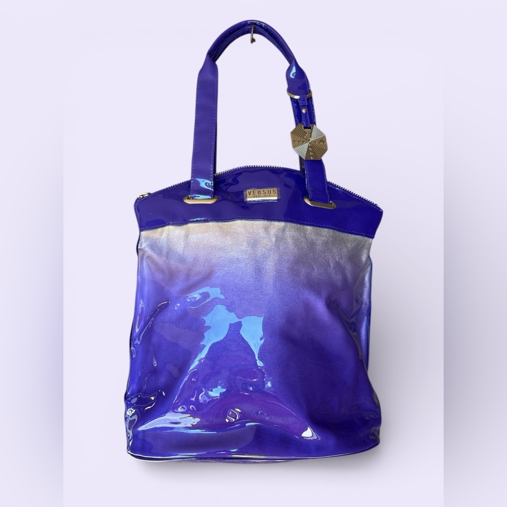 Versus Versace purple and metallic silver ombré plastic tote bag